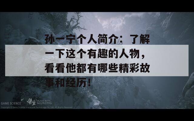 孙一宁个人简介：了解一下这个有趣的人物，看看他都有哪些精彩故事和经历！