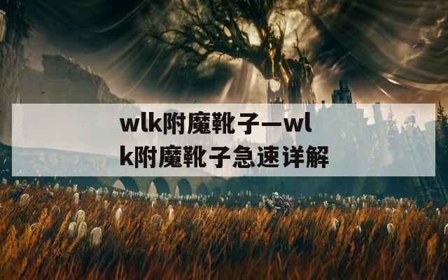 wlk附魔靴子—wlk附魔靴子急速详解