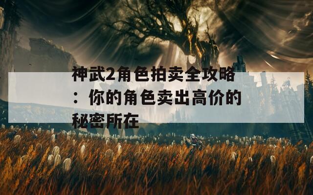 神武2角色拍卖全攻略：你的角色卖出高价的秘密所在
